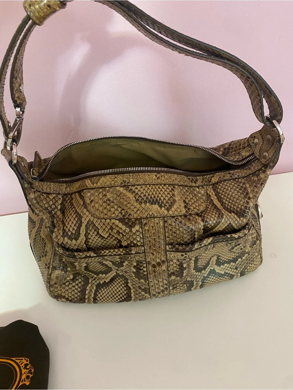 Tod's Genuine Python Snake-Skin Leather Hobo in Brown and Tan Vintage
